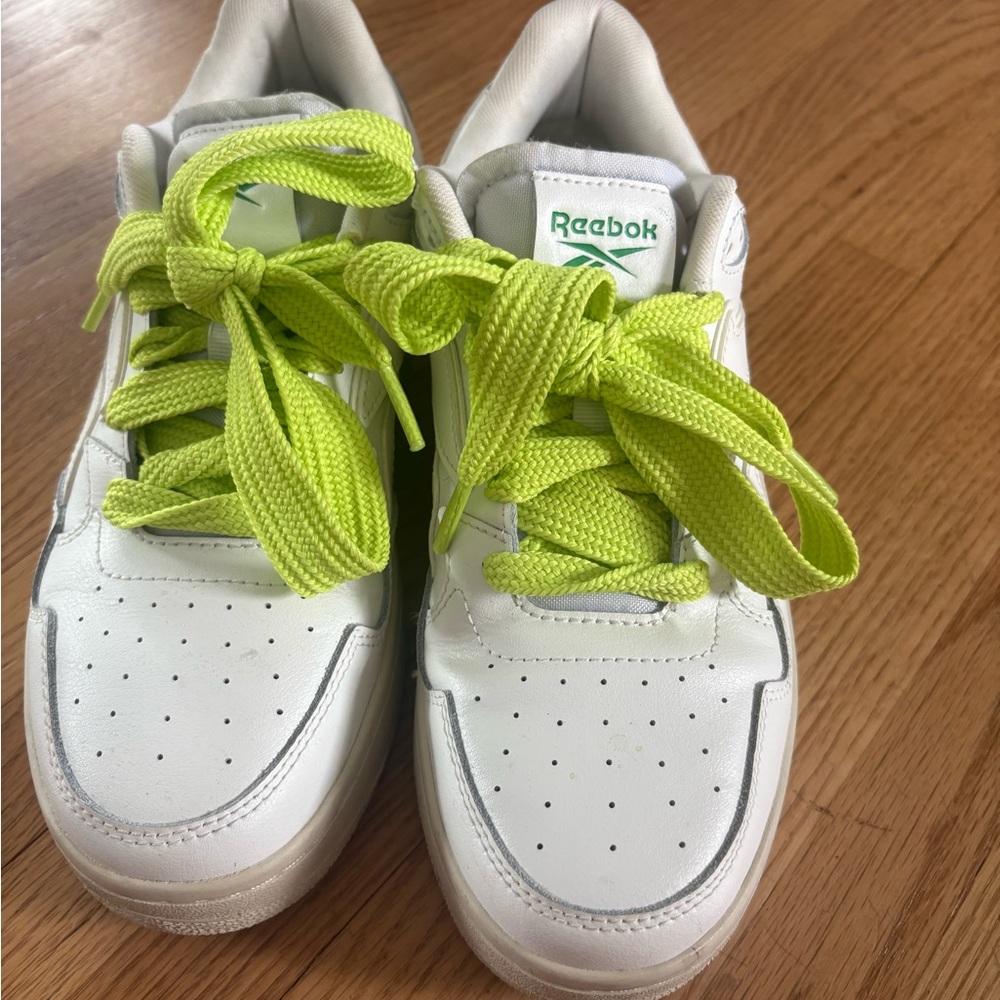 Reebok White and Green Athletic Shoes with Satin Laces